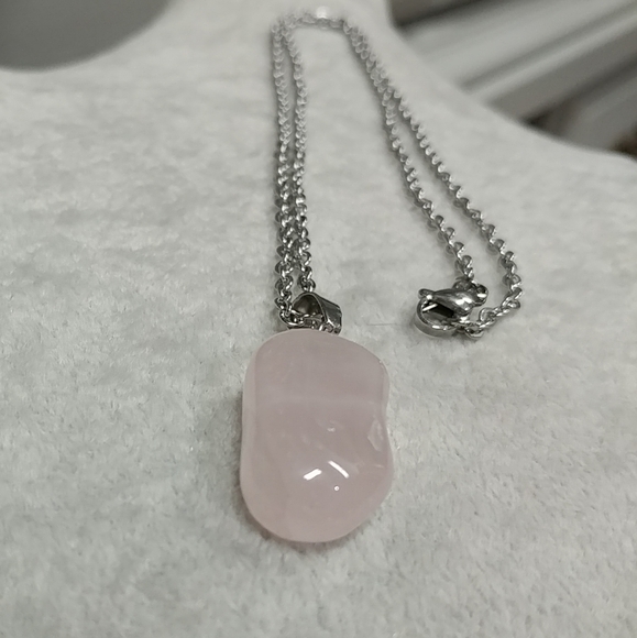 Rose Quartz Necklace Natural Gemstone Crystal Pendant Stainless-Steel Chain 20" - Picture 13 of 16